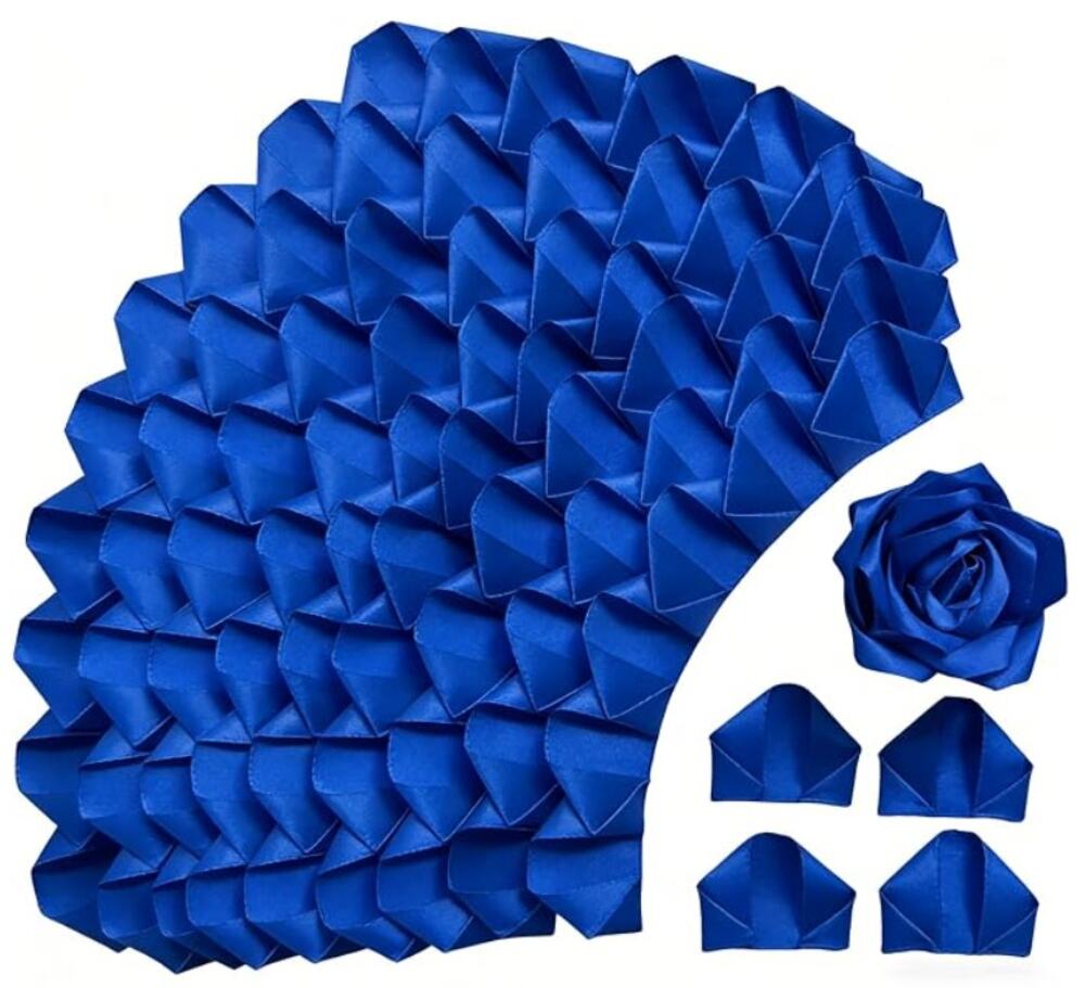 Premade Satin Ribbon Rose Petals, Forever Flowers Bouquets - Royal Blue